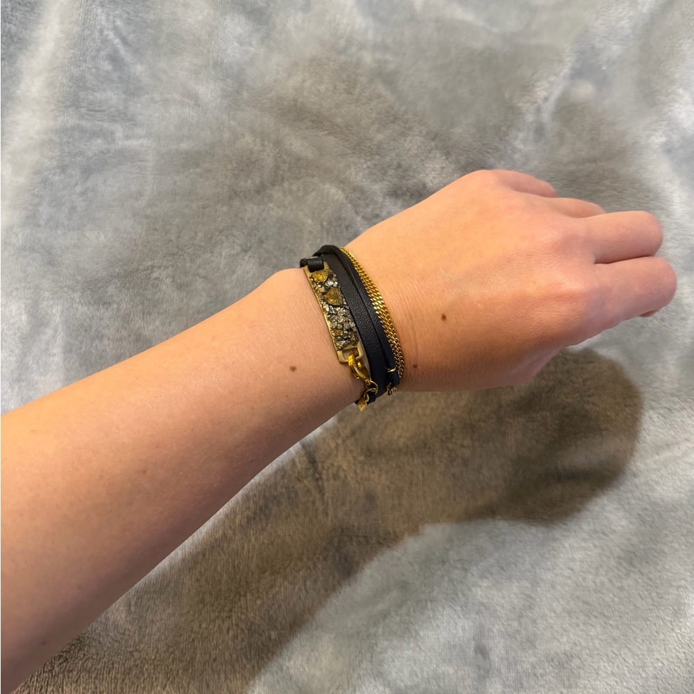 Free People Black and Gold Women's Leather Bracelet